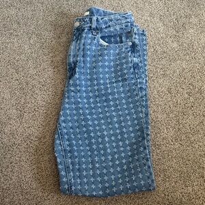 Womens Blue Patterned Jeans
